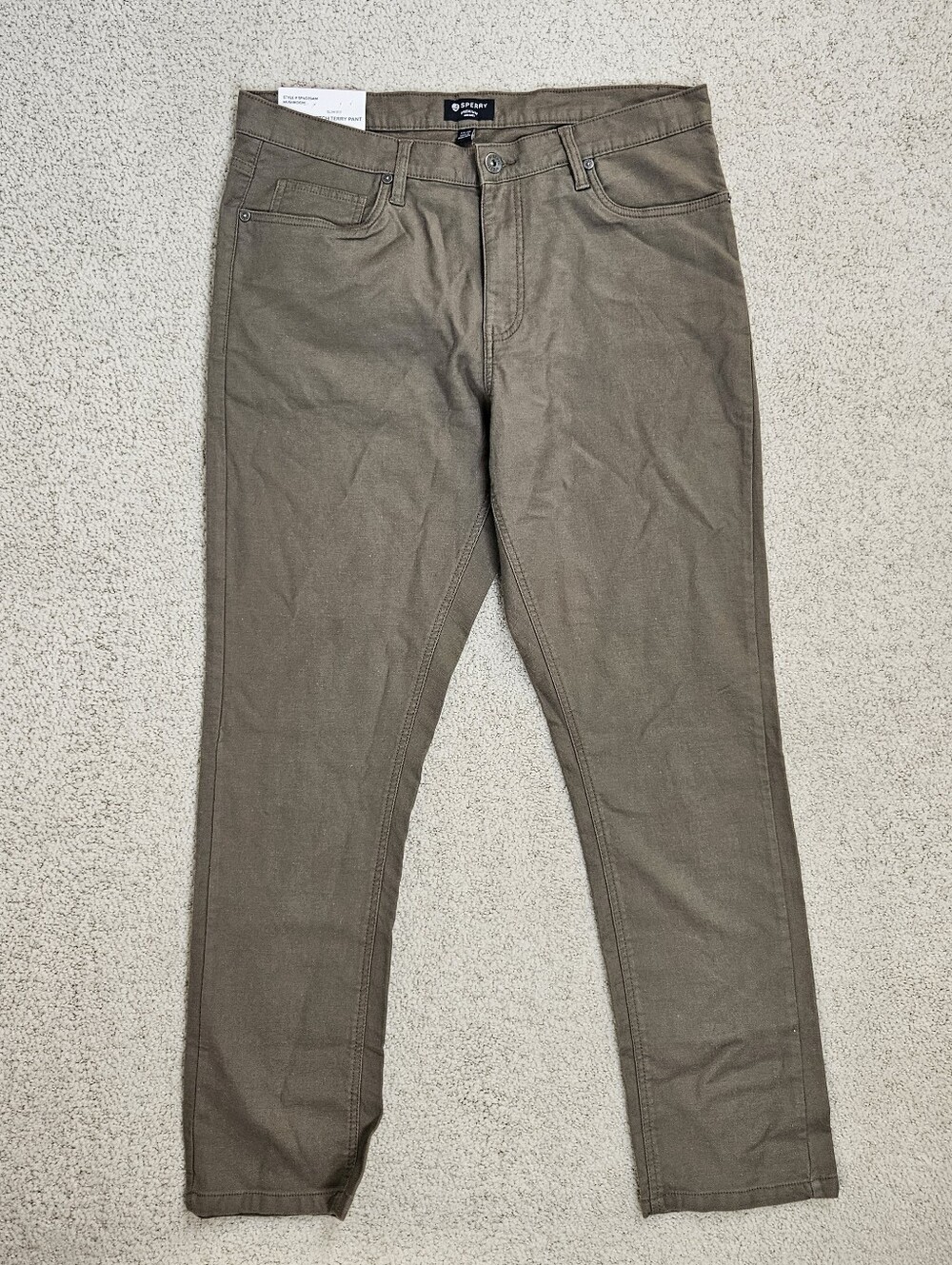 Sperry Stretch Terry Pant Mens 5 Pocket Brown Mushroom 34x30 Slim Fit Breathable